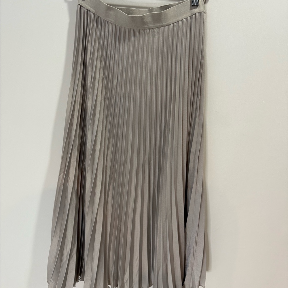 H&M Silver Midi A-Line Pleated Skirt